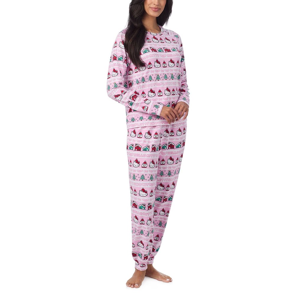 Hello Kitty Womens 2-Piece Pullover and Jogger Pajama Set Pink Holiday M NEW